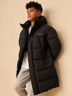 Next Black Longline Shower Resistant Padded Coat (3-17yrs)^BOY Coats & Jackets|Snowsuits & Coats