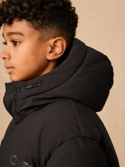 Next Black Longline Shower Resistant Padded Coat (3-17yrs)^BOY Coats & Jackets|Snowsuits & Coats