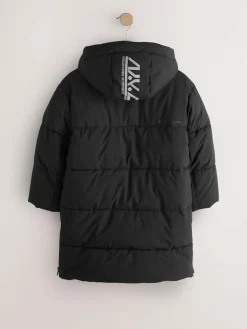 Next Black Longline Shower Resistant Padded Coat (3-17yrs)^BOY Coats & Jackets|Snowsuits & Coats