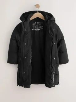 Next Black Longline Shower Resistant Padded Coat (3-17yrs)^BOY Coats & Jackets|Snowsuits & Coats