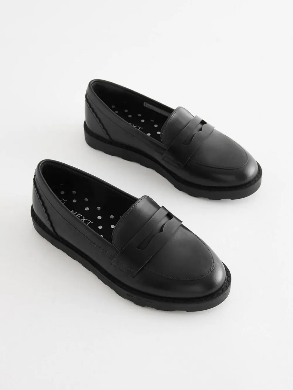 Next Black Matt School Leather Loafers^ Shoes