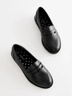 Next Black Matt School Leather Loafers^ Shoes