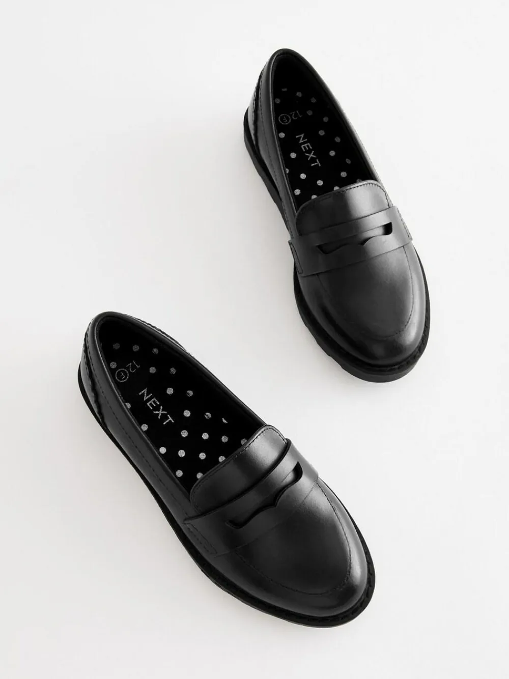 Next Black Matt School Leather Loafers^ Shoes