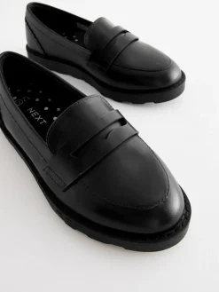 Next Black Matt School Leather Loafers^ Shoes