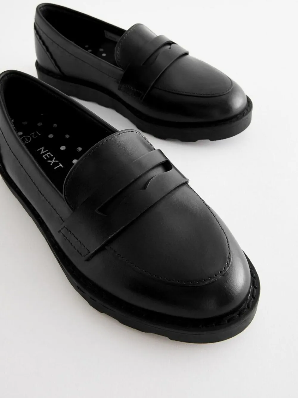 Next Black Matt School Leather Loafers^ Shoes