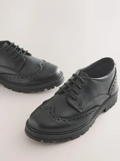 Outlet Next Standard Fit (F) School Leather Chunky Lace-Up Brogues Black Matt