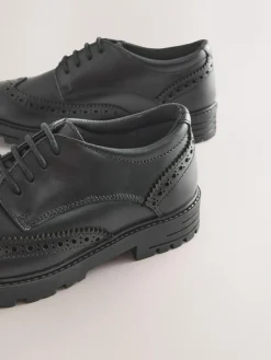 Outlet Next Standard Fit (F) School Leather Chunky Lace-Up Brogues Black Matt