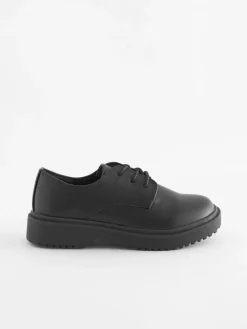 Next Black Matt Wide Fit (G) School Chunky Lace-Up Shoes^ Shoes