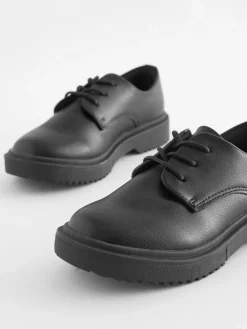 Next Black Matt Wide Fit (G) School Chunky Lace-Up Shoes^ Shoes