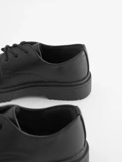 Next Black Matt Wide Fit (G) School Chunky Lace-Up Shoes^ Shoes
