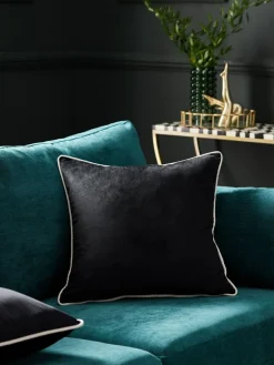 Next Black Matte Velvet Contrast Pipe 59 x 59cm Cushion^ Cushions & Throws