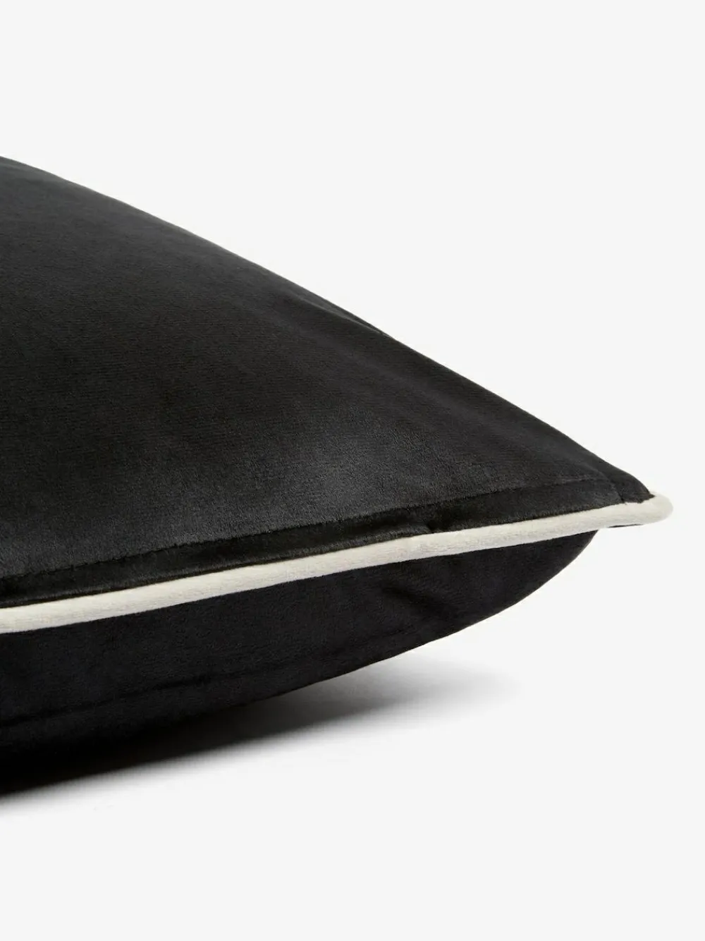Next Black Matte Velvet Contrast Pipe 59 x 59cm Cushion^ Cushions & Throws
