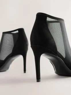 Next Black Mesh Detail Pointed Toe T-Bar Ankle Boots^Women Boots & Wellies|Boots