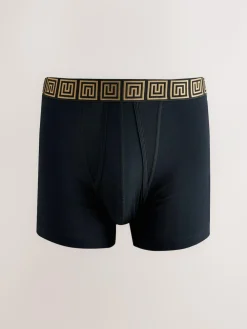 Next Black Metallic Pattern Waistbands 5 Pack A-Front Cotton Rich Boxers^ Underwear|Underwear