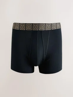 Next Black Metallic Pattern Waistbands 5 Pack A-Front Cotton Rich Boxers^ Underwear|Underwear