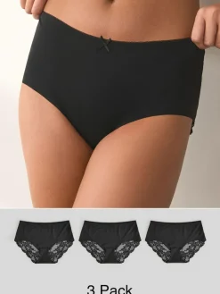 New Next Midi No VPL Lace Back Briefs 3 Pack Black