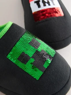 Next Black Minecraft Flippy Sequin Slipper Mules^BOY Nightwear