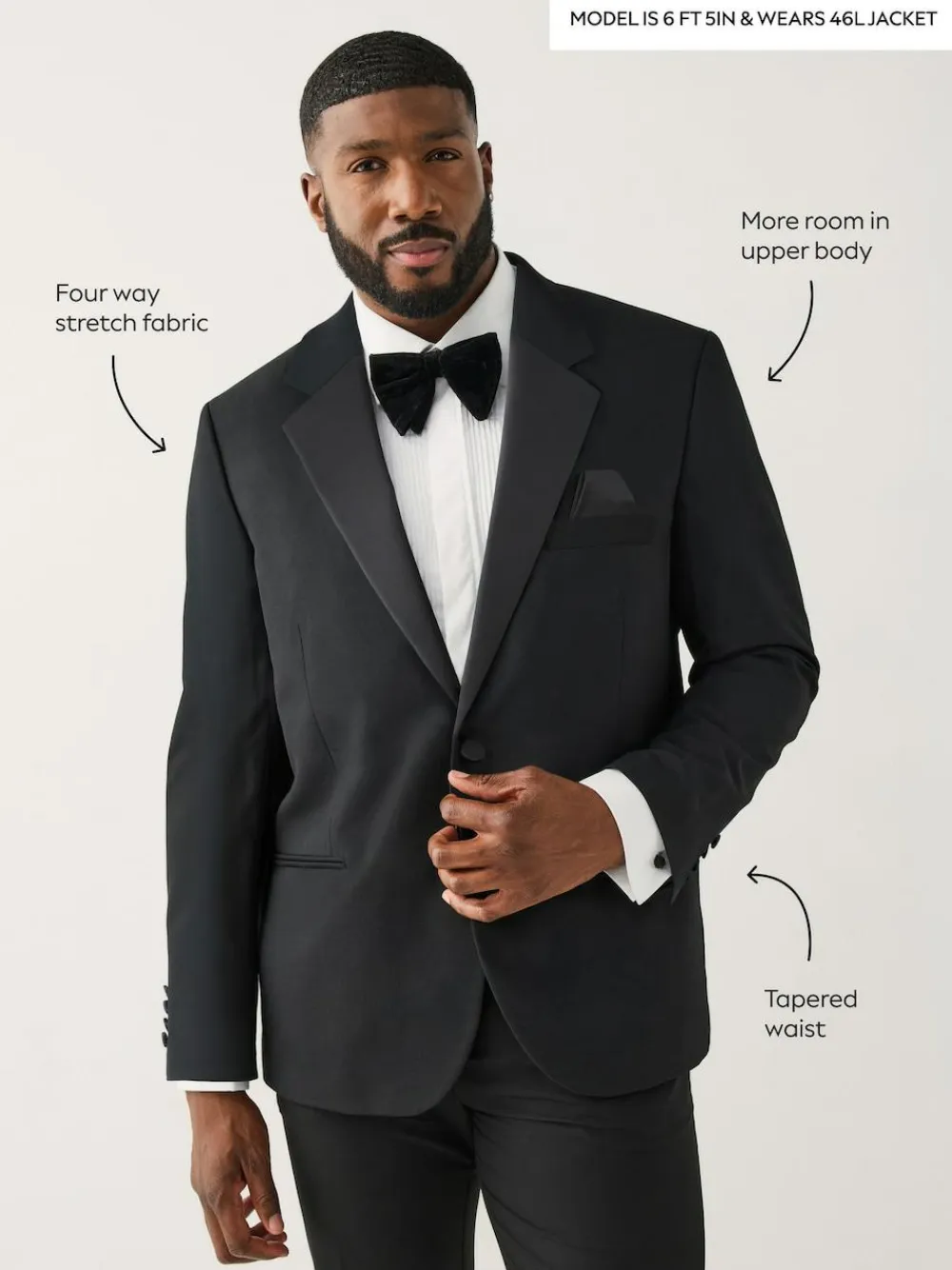 Next Black Muscle Fit Motionflex Stretch Tuxedo Suit Jacket^ Black Suits