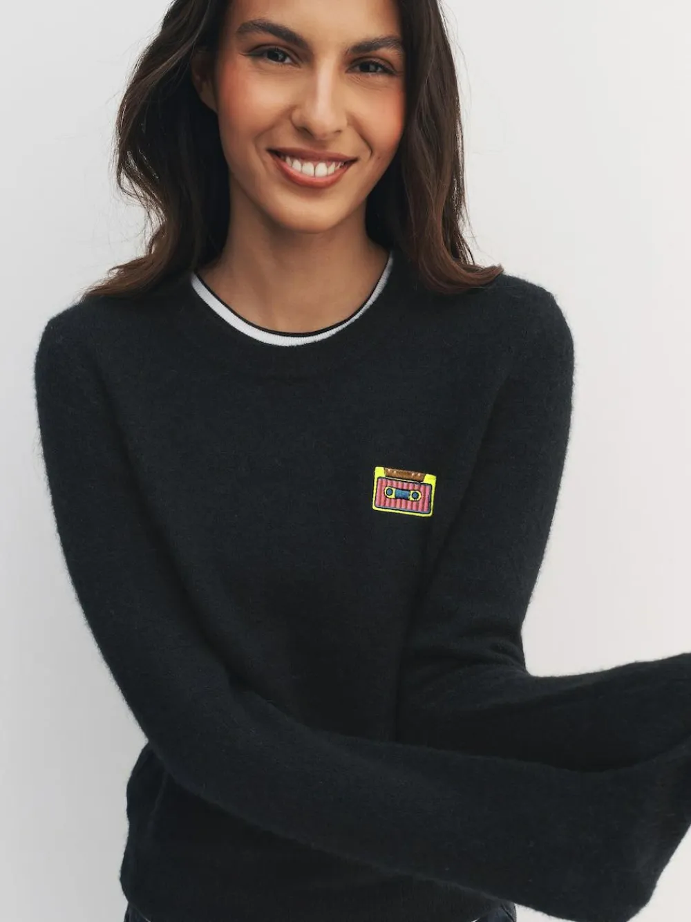 Next Black Music Cassette Long Sleeve Crew Neck Jumper With Wool^Women Knitwear|Knitwear