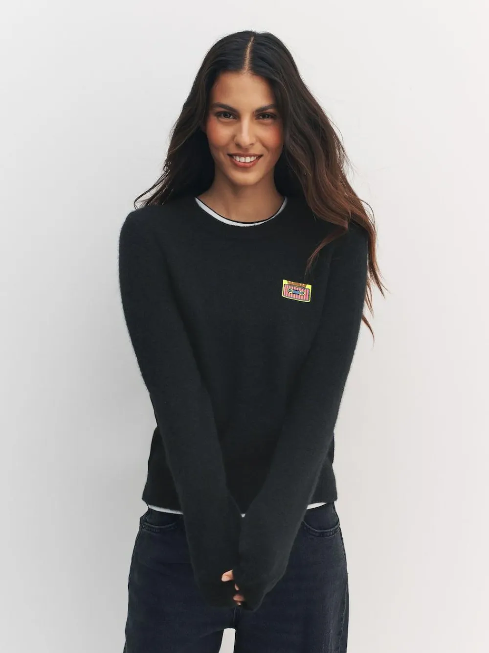 Next Black Music Cassette Long Sleeve Crew Neck Jumper With Wool^Women Knitwear|Knitwear