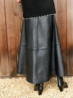 Online Next N. Premium Real Leather Skirt Black