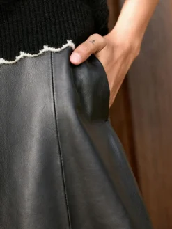 Online Next N. Premium Real Leather Skirt Black