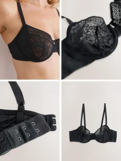 Online Next Non Pad Balcony Premium Lace Bra Black