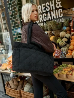 Online Next Nylon Quilted Shoulder Bag Black