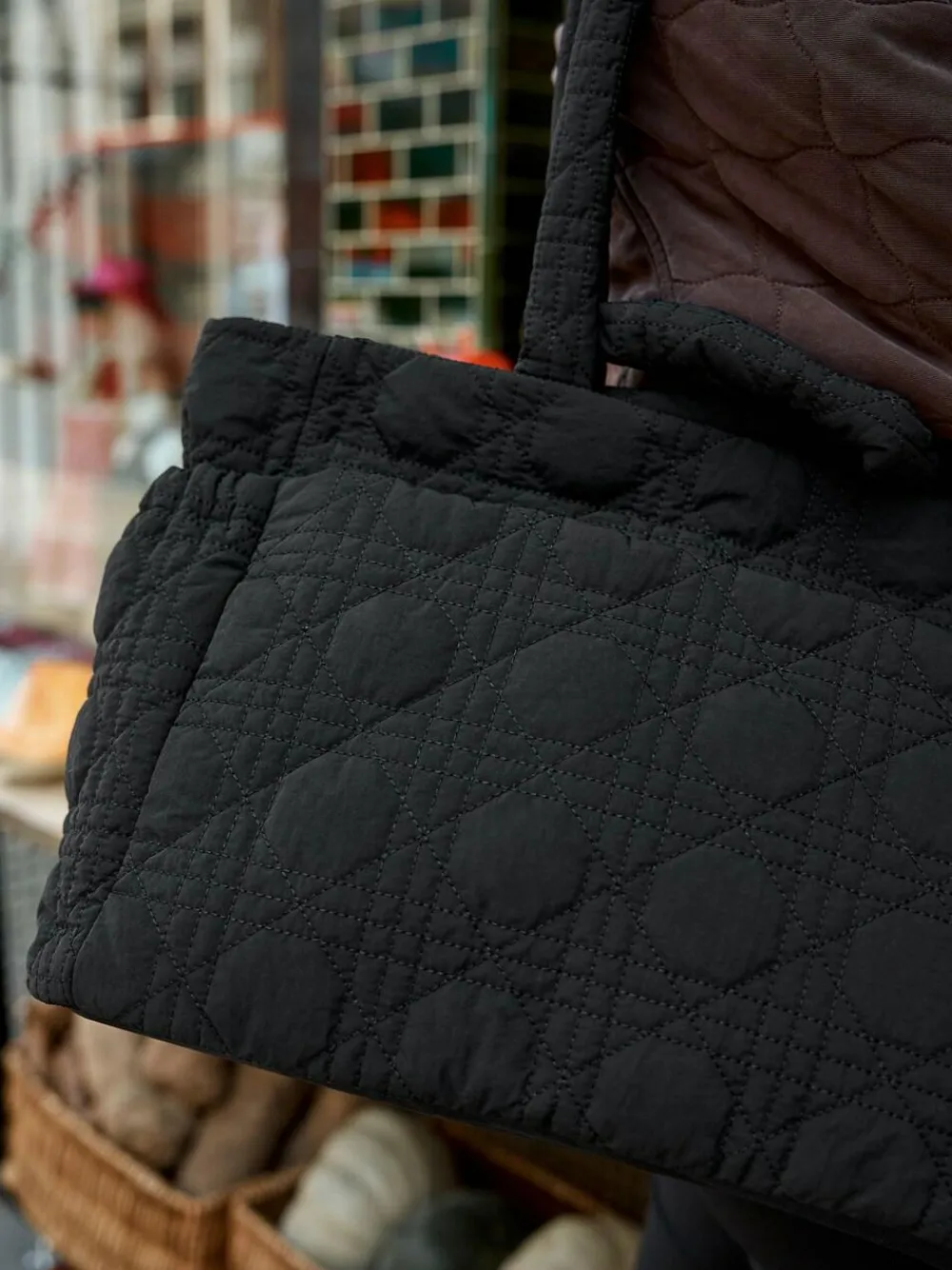 Online Next Nylon Quilted Shoulder Bag Black