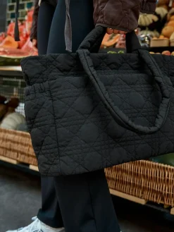 Online Next Nylon Quilted Shoulder Bag Black