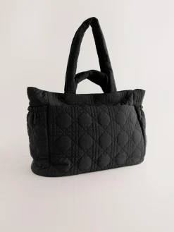 Online Next Nylon Quilted Shoulder Bag Black