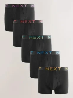 Next Black Ombre Waistband 5 Pack A-Front Cotton Rich Boxers^ Underwear|Underwear