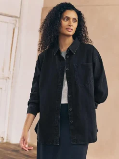 Next Black Oversize Denim Shirt^Women Tops & T-Shirts|Blouses & Shirts