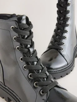 Best Next Black Patent Extra Wide Fit Forever Comfort® Lace-Up Boots