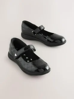 Clearance Next Black Patent Heart Embossed School Mary Jane Shoes
