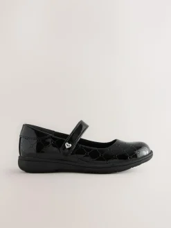 Clearance Next Black Patent Heart Embossed School Mary Jane Shoes