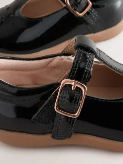 Hot Next Wide Fit (G) First Walker T-Bar Touch Fastening Shoes Black Patent Leather