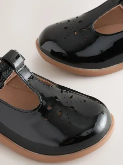 Hot Next Wide Fit (G) First Walker T-Bar Touch Fastening Shoes Black Patent Leather
