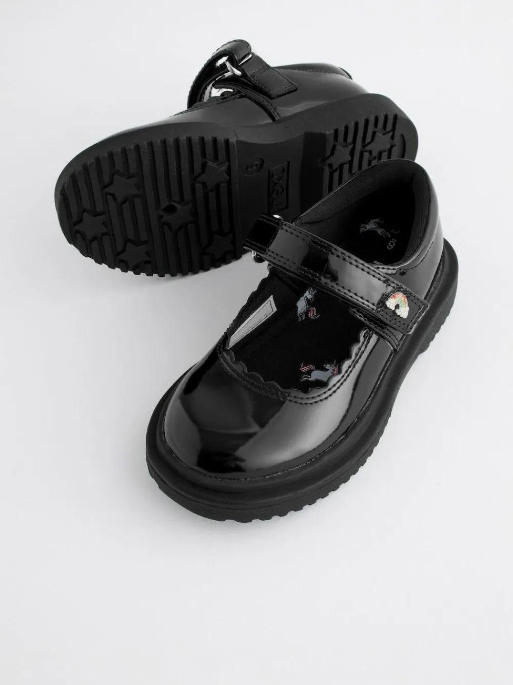 Discount Next Black Patent Rainbow Chunky Mary Jane School Shoes