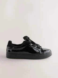 Hot Next Black Patent Retro Lace Up School Trainers