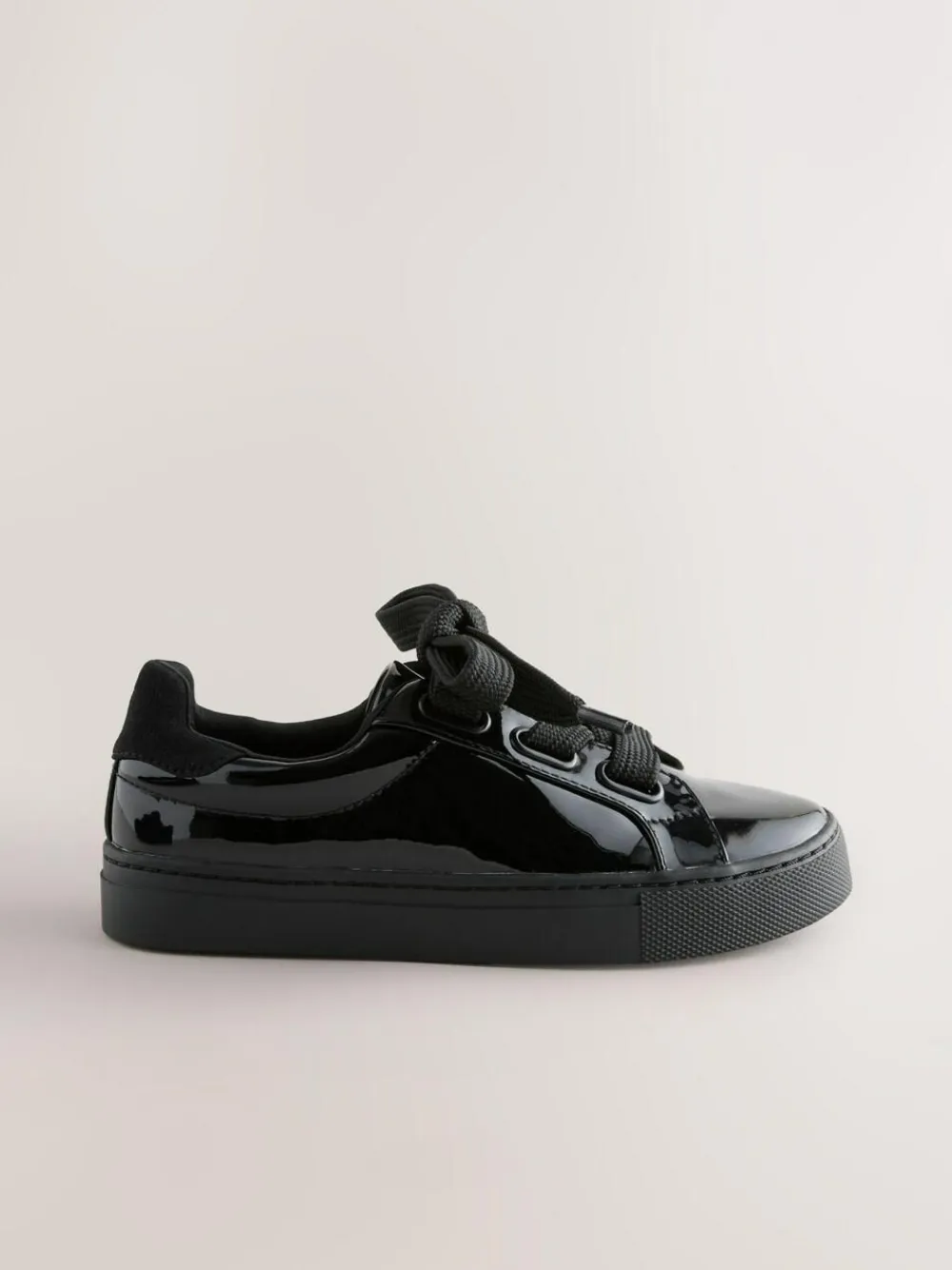 Hot Next Black Patent Retro Lace Up School Trainers