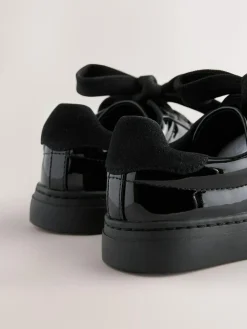 Hot Next Black Patent Retro Lace Up School Trainers