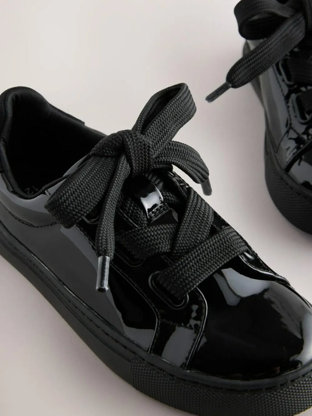 Hot Next Black Patent Retro Lace Up School Trainers