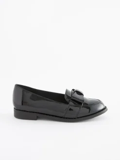 New Next Black Patent School Bow Loafers