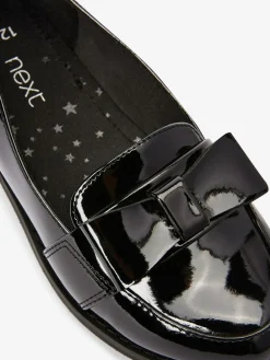 New Next Black Patent School Bow Loafers