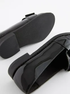 New Next Black Patent School Bow Loafers
