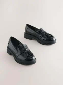 Next Black Patent School Chunky Tassel Loafers^ Shoes