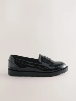 Discount Next Black Patent School Leather Slim Sole Loafers