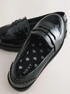 Discount Next Black Patent School Leather Slim Sole Loafers