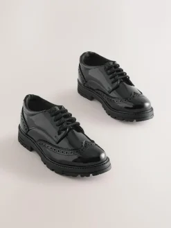 Online Next Standard Fit (F) School Leather Chunky Lace-Up Brogues Black Patent